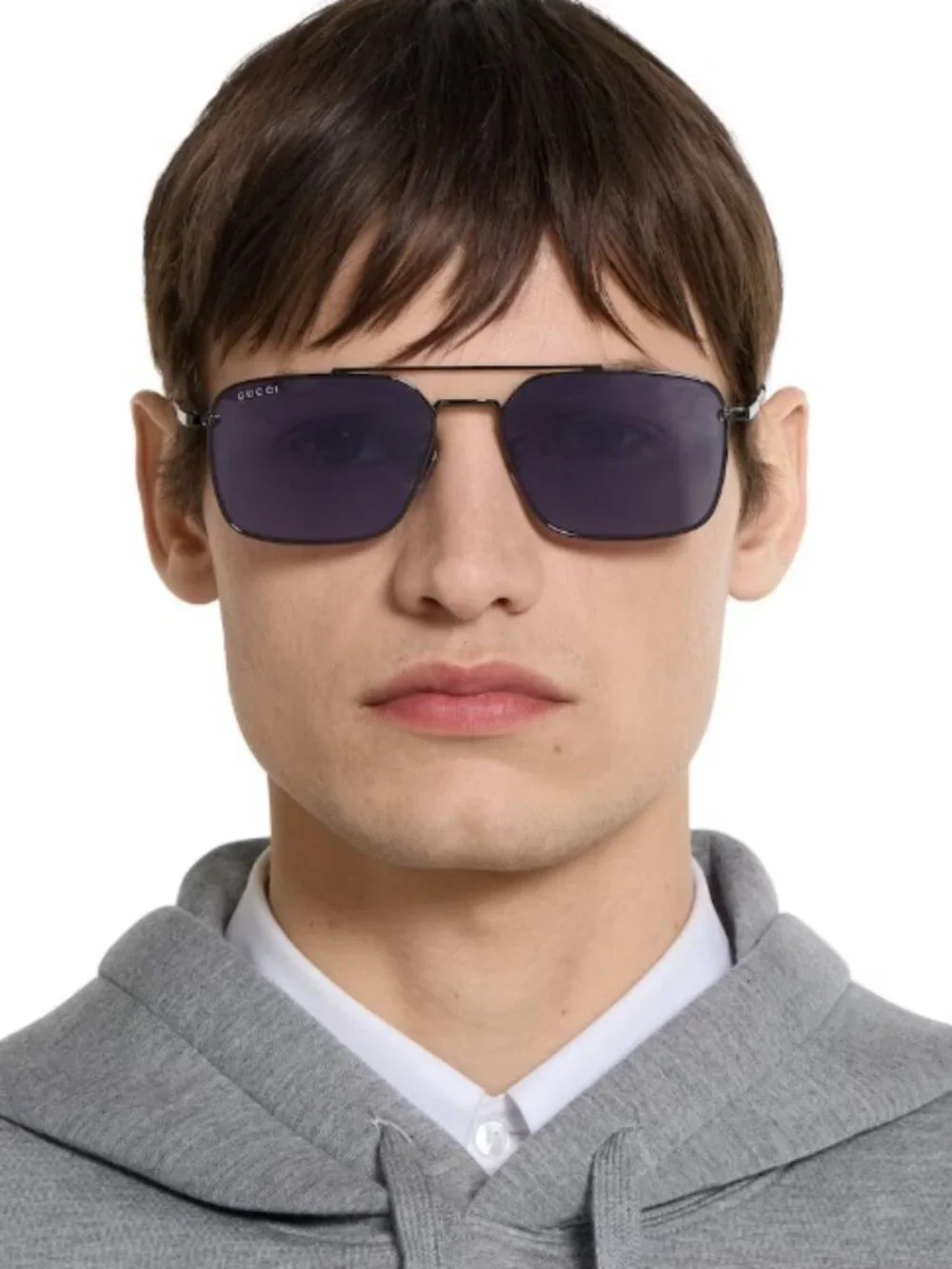Gucci Men Sunglasses Ruthenium Violet Rectangular GG1957SA 003 NEW AUTHENTIC